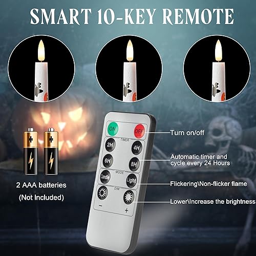 Miniatura 3 de Velas de Halloween con calabaza, murciélago, fantasma, velas cónicas sin llama de cera real de 9.6 pulgadas con control remoto y temporizador,