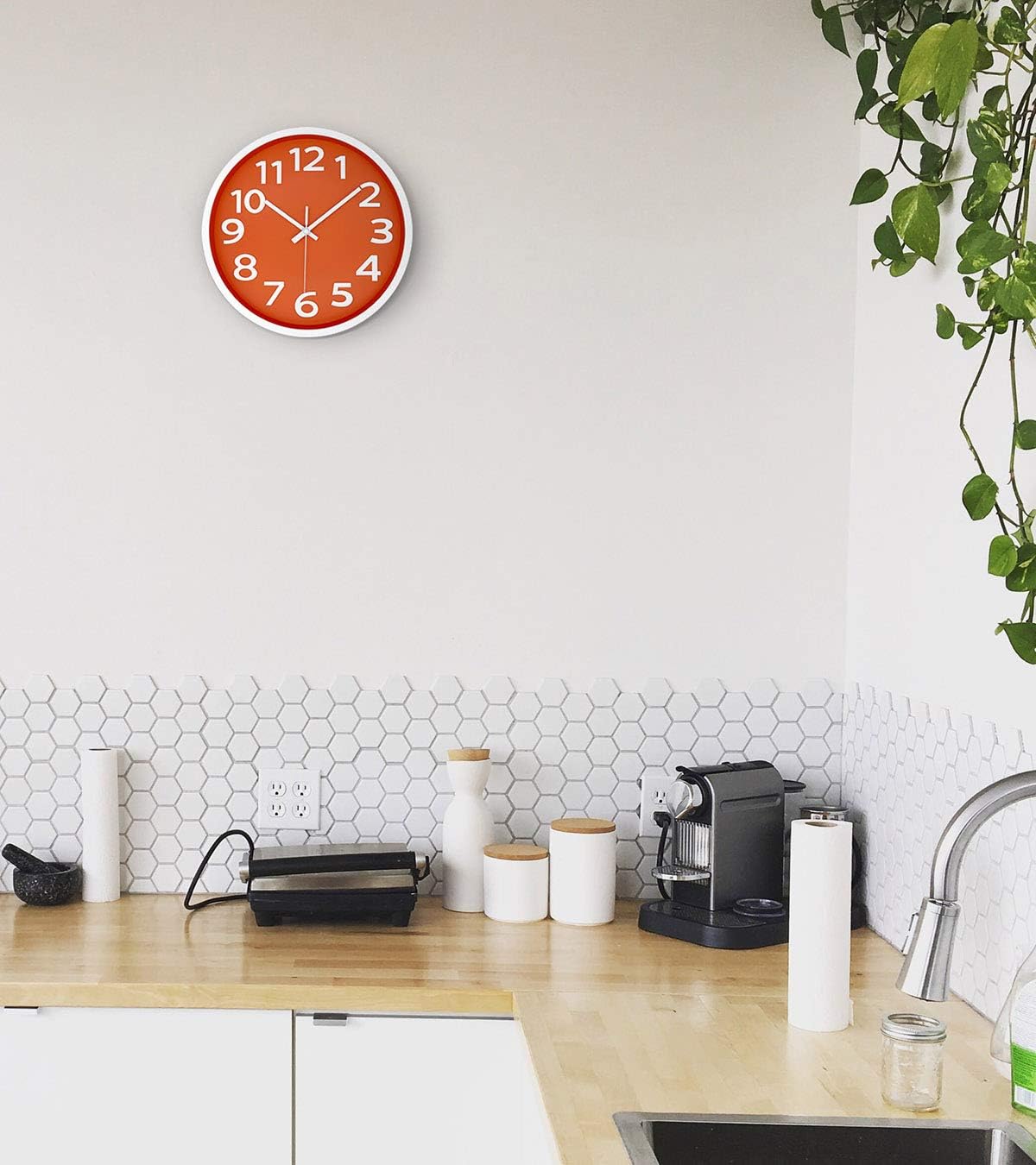 AROMUSTIME 12 Inch Modern Wall Clock Silent Non-Ticking Battery Operated 3D Numbers Bright Color Dial Face Wall Clock for Home/Office Decor,Orange