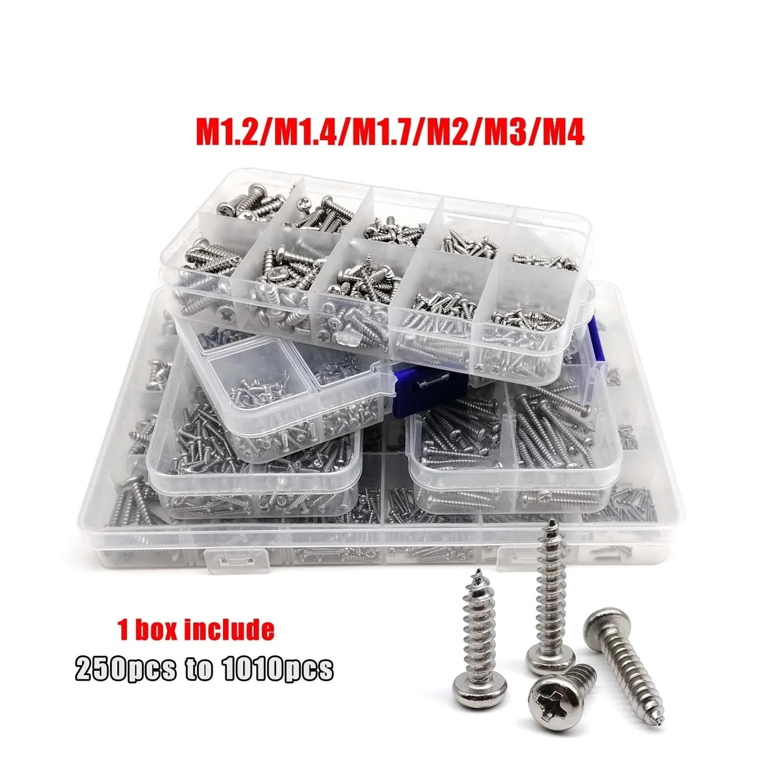 Kit De Mini Tornillos Autorroscantes Phillips Pan Head 304, Surtido De Tornillos for Madera De Acero Inoxidable M1.2-M4(Set F M3 250pcs)