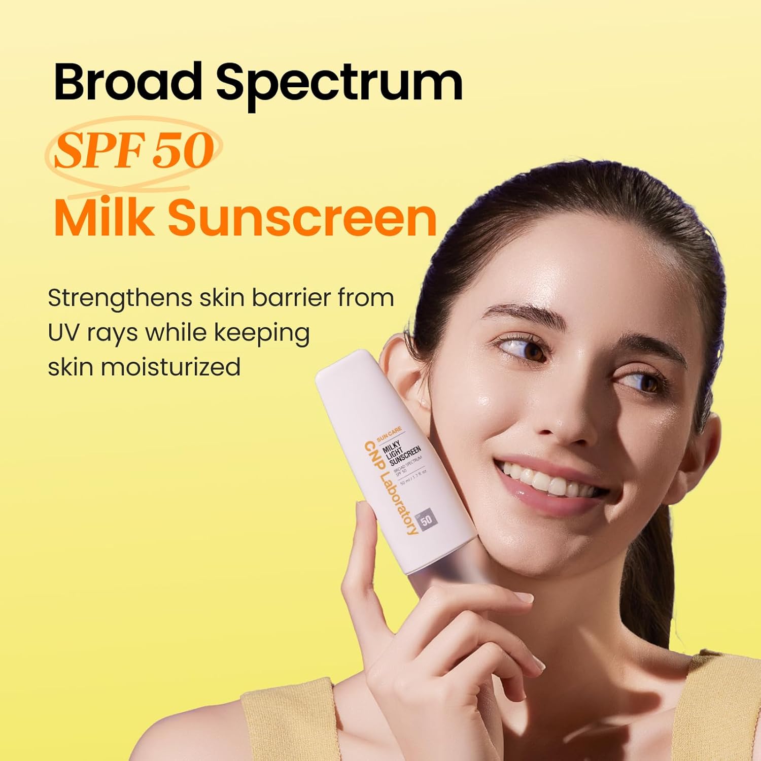 CNP Daily Milky Light Sunscreen (1.7 fl. oz.) - Broad Spectrum SPF 50 UV Protection with Niacinamide, for Face & Body, No White Cast, Fast Absorbing, Non-Greasy Finish, Gifts for Women