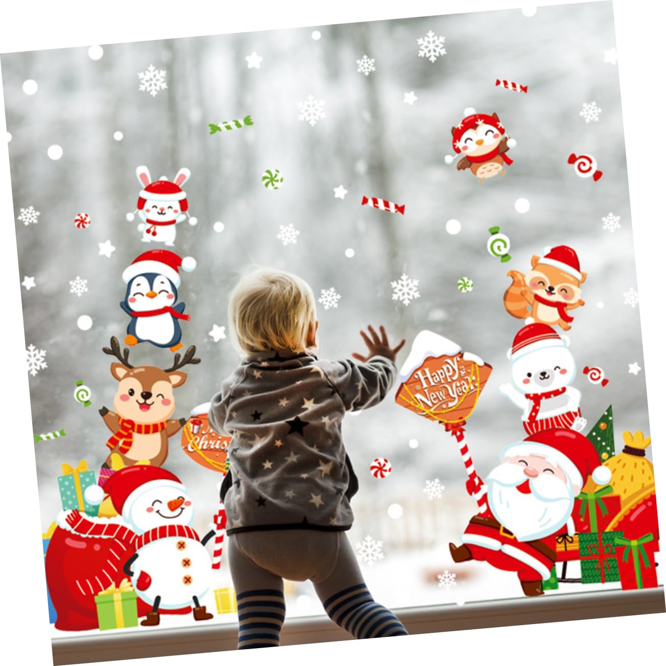 4 Juegos Pegatinas navideñas ventana de navidad se aferra calcomanías de decoración de Navidad christmas decorations adornos navideños dibujos animados de navidad pegatinas Cabilock
