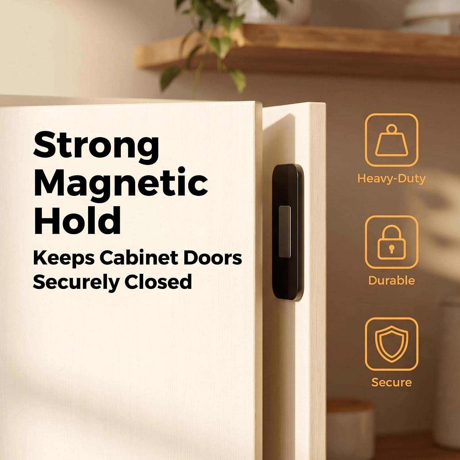 Magnetic Cabinet Door Catch - Ultra-Thin Strong Magnets for Cabinet Door Closure, Self-Adhesive Drawer Magnets, Silent Magnetic Locks for Cabinets, Baby Proofing, Kitchen & Furnitur (10, Black)