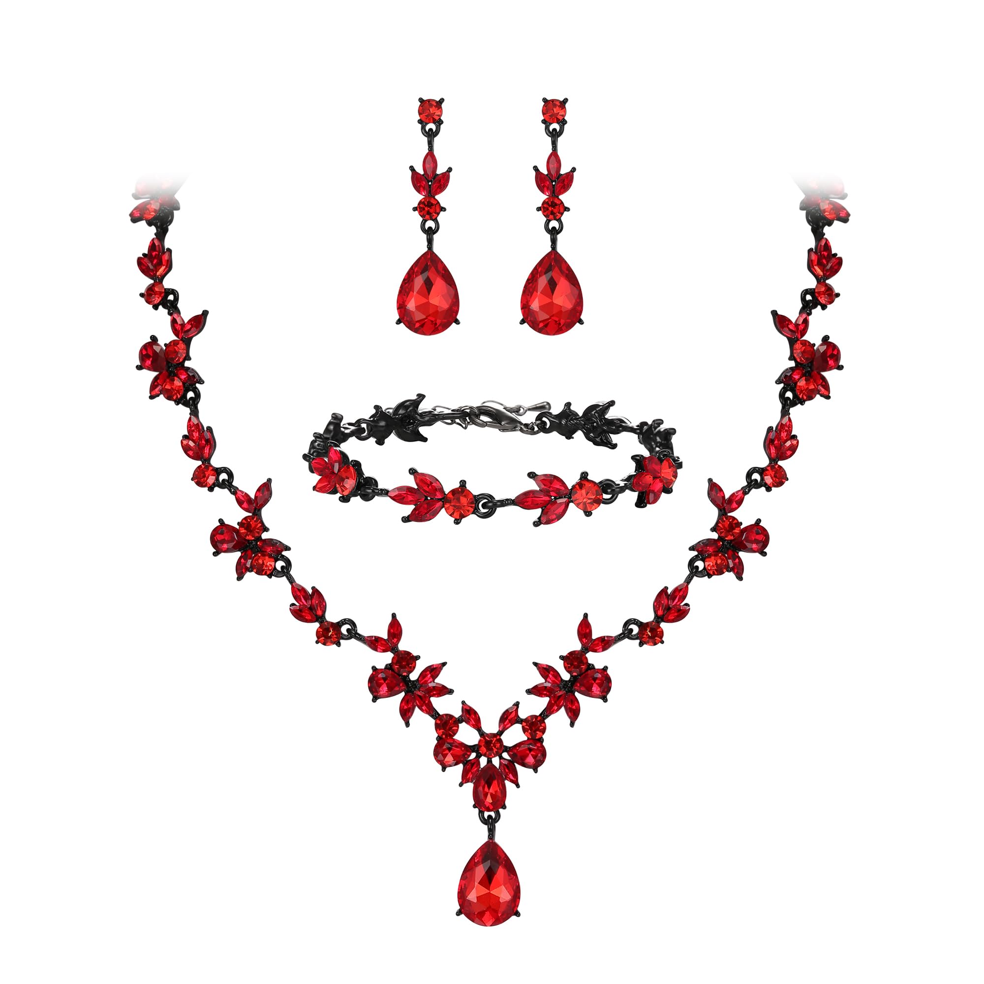 BriLove Wedding Jewelry Set for Women Bride, Y-Necklace Tennis Bracelet Dangle Earrings Crystal Teardrop Marquise Cluster for Bridal Bridesmaid