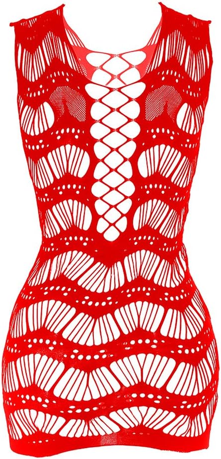 Women Fishnet Lingerie See Through Sleepwear One Piece V-Neck Babydoll Mini Dress One Size