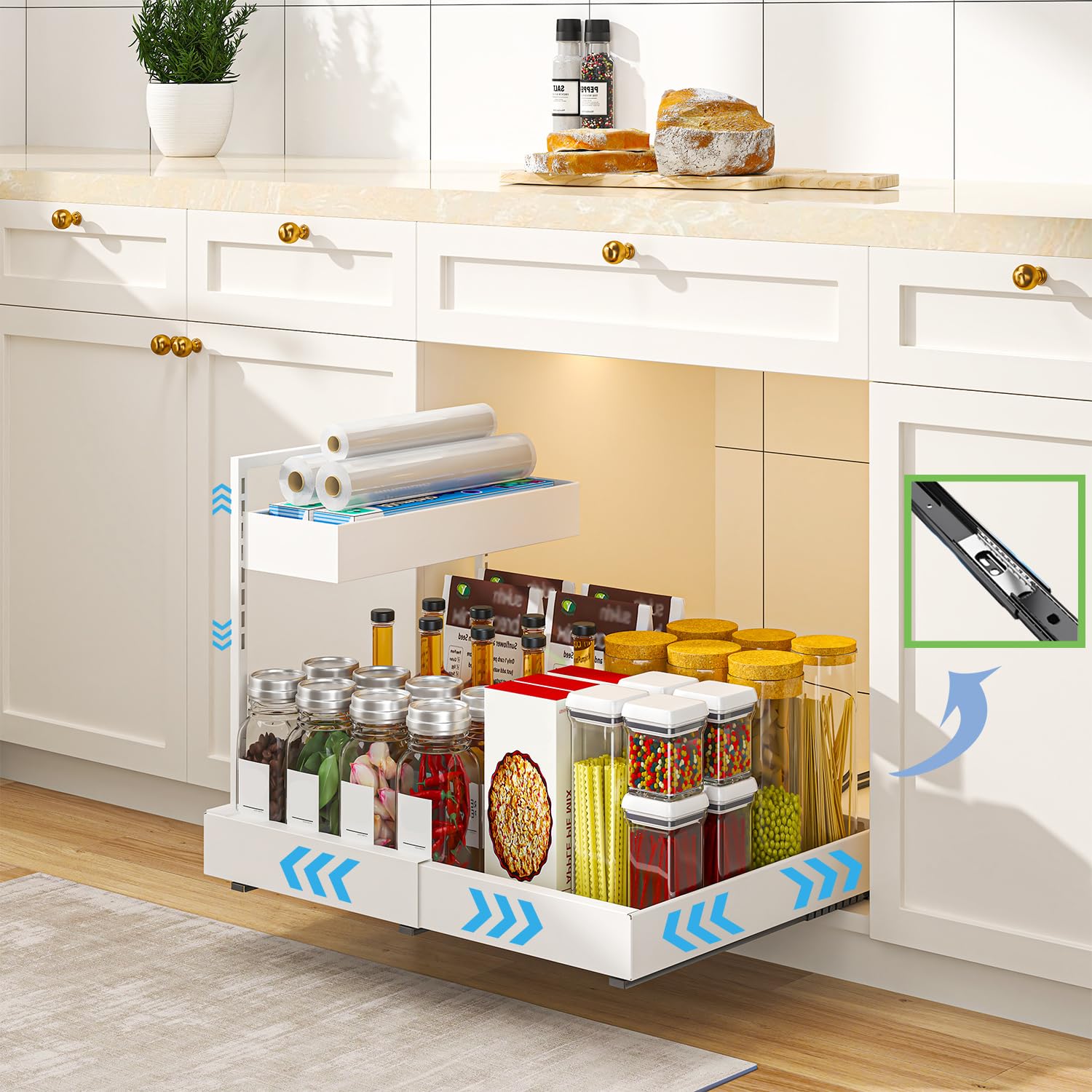 YunNasi Extensible Rangement Sous Evier, Organisateur Cuisine 2 Niveaux, Rangement et Organisation de Cuisine, Tiroir Coulissant Cuisine pour Salle de Bain, Armoire, Placard (Blanc)