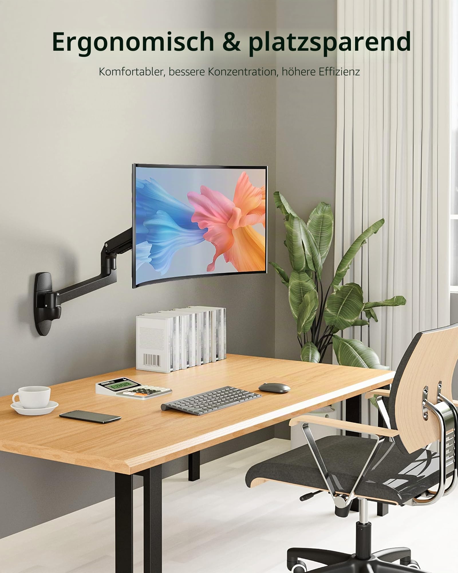 Ergounion Monitor Wandhalterung für 13-38 Zoll Bildschirm bis 11 Kg, Voll Einstellbare Monitor Halterung Wand mit Höhenverstellbar, Monitor Wall Mount mit Kabelmanagement, VESA 75/100 mm, Schwarz