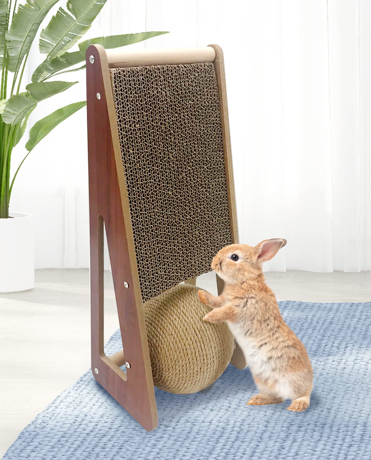 BNOSDM Rabbit Scratch Toy Natural Sisal Rope Rabbit Scratching Toy Rotating Ball Bunny Scratcher with Cardboard for Indoor Bunnies Ferrets Kittens Chinchillas Small Animals Interactive Pet Toy