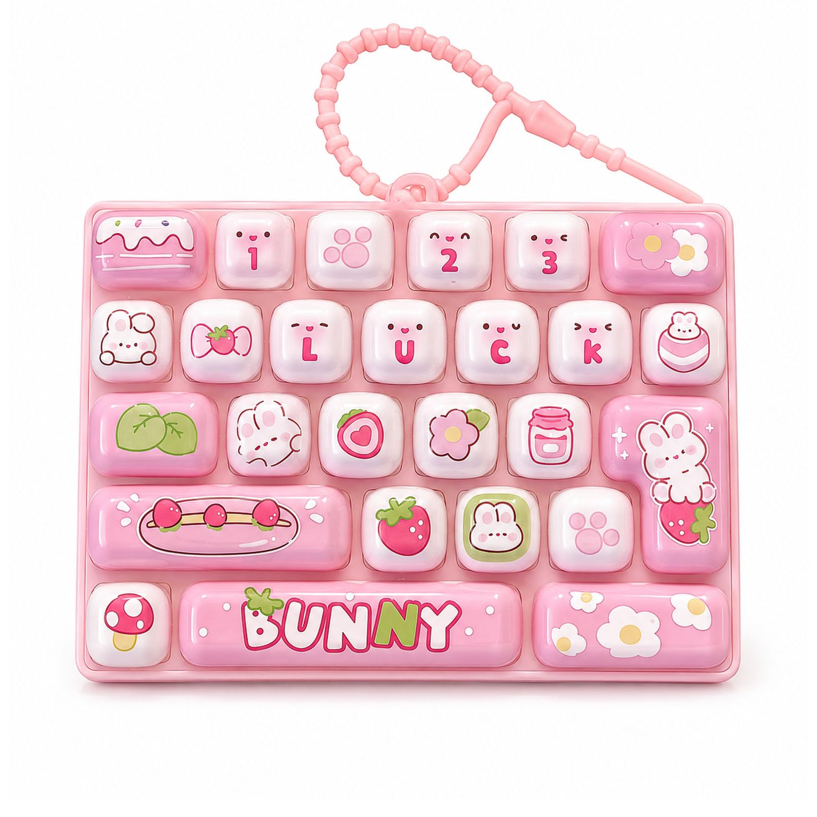 26-Key Keyboard Fidget Toy, Cute Cartoon Clicker Fidget Keychain (Color E)
