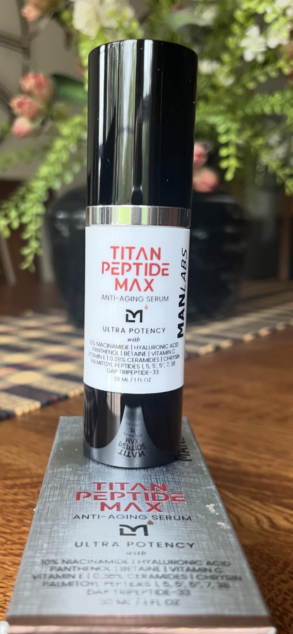 Man Labs Titan MAX Peptide Serum for Face Men – Anti Aging Serum –Copper Peptides, 10% Niacinamide, Ceramides, HA –Mens Face Serum Skin Care –Facial Moisturizer Men –Eye Bags Treatment –USA, Unscented