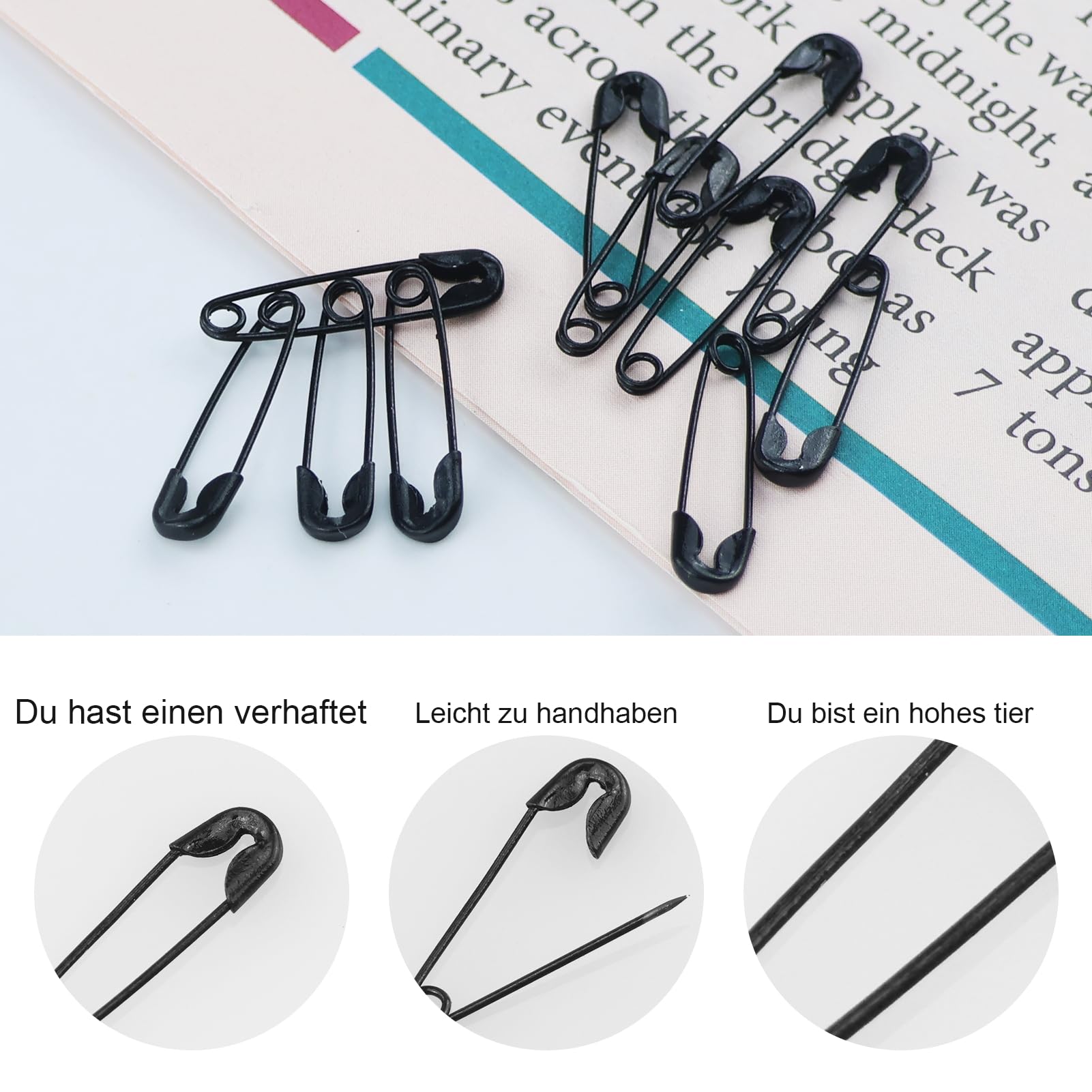 150 Pezzi 19mm Spille balia,Nero Spille Sicurezza,Piccole Spilla placcata in Nichel,Mini Crafts Cucito,Spille sicurezza,per Vestiti, Cucito, Creazione Gioielli