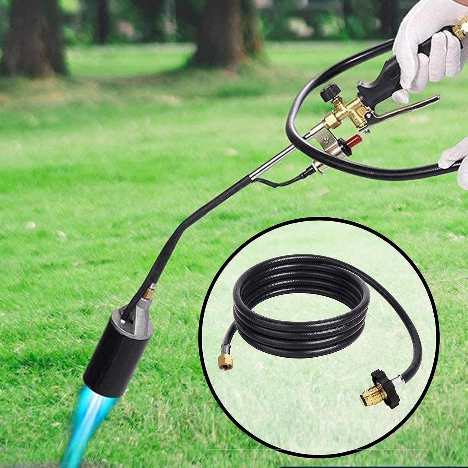 MCAMPAS 12FT High Pressure Propane Torch Extension Hose, POL Adapter with 3/8"-19 Left-Hand Thread Nut for Weed Burner, Flame Torch, Flexible Replacement for Weed Torch