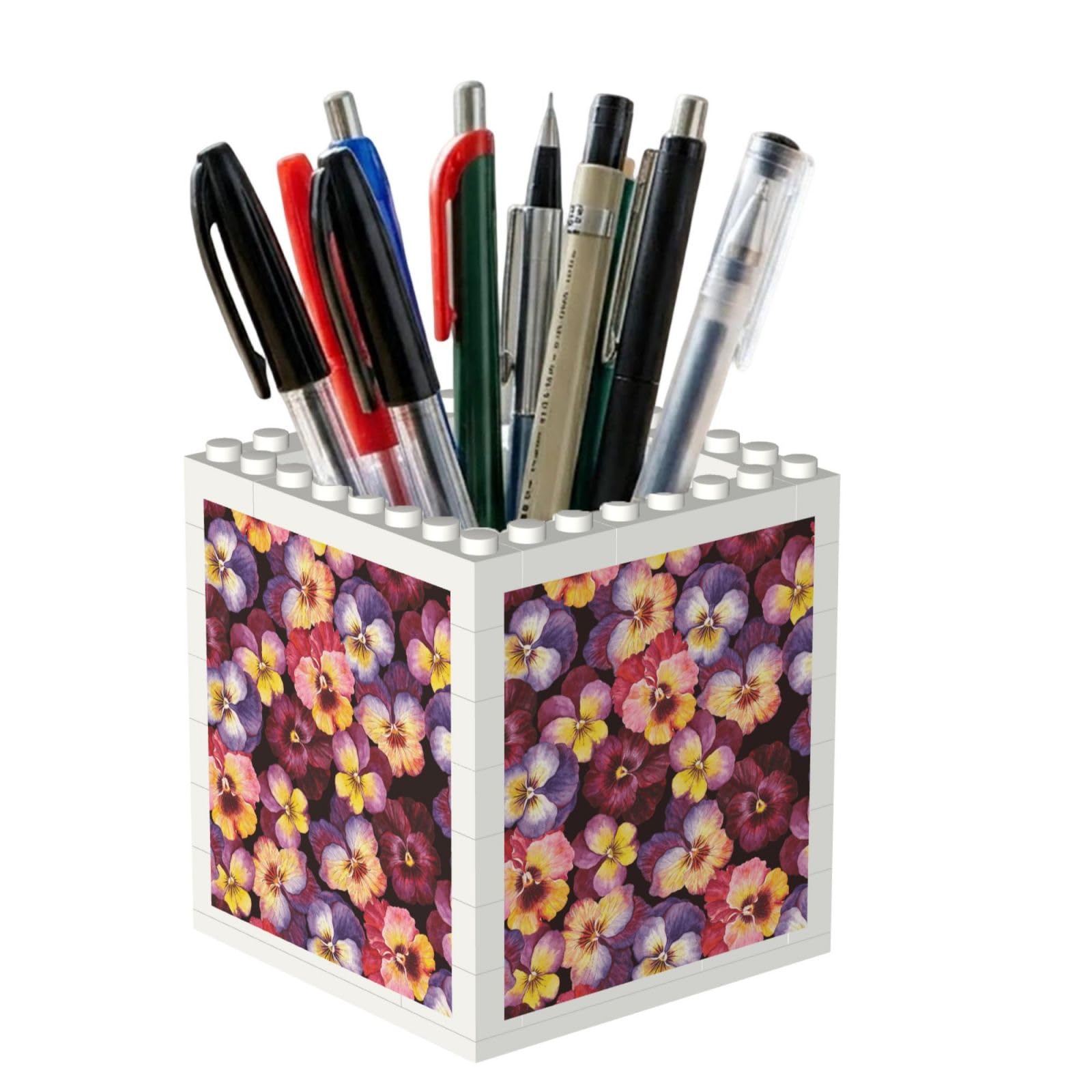 Poadnly Watercolor Pansy Flowers, Pen Pot Pencil Holder for Office Home School, Compact Desk Organiser for Office Stationery