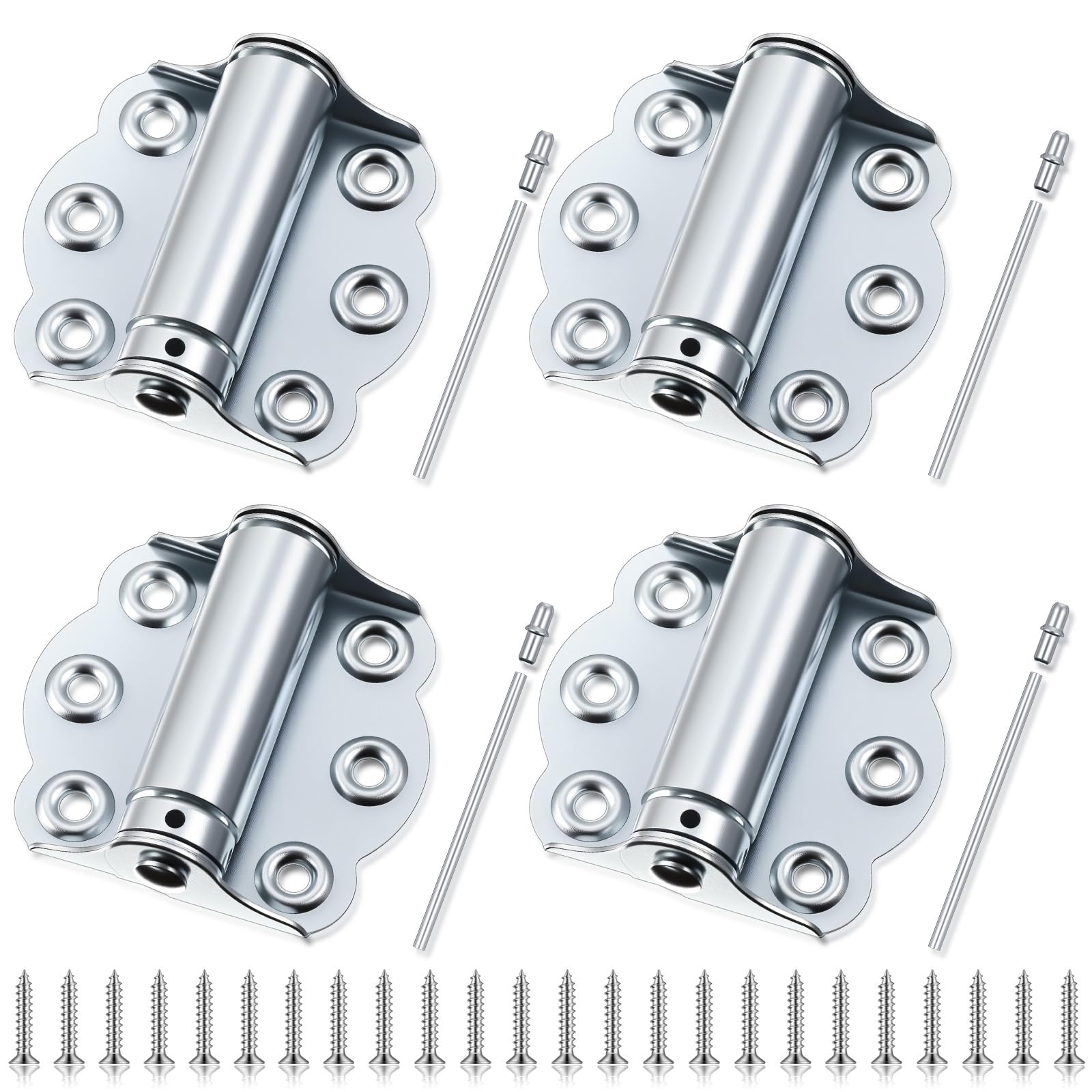 Zonon 4 Pack Self Closing Screen Door Hinge 2 3/4" Adjustable Heavy Duty Steel Spring Loaded Hinges Closer for Screen Cabinet Garage Storm Left and Right Door(Silver)