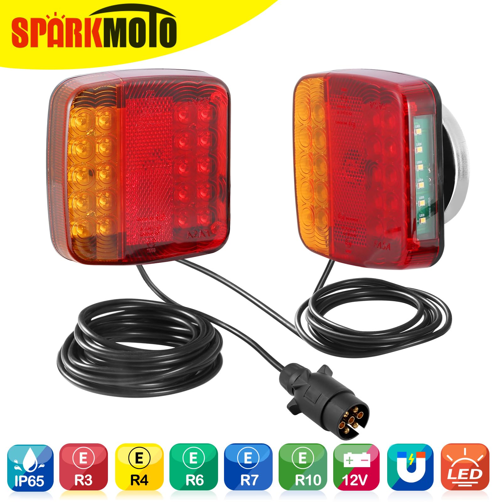 Pilotos Remolque Traseras Led Con Cable 2.5/7.5M, Pilotos Traseros Remolque Base Magnetica, Luces Traseros Led Remolque Con Imán