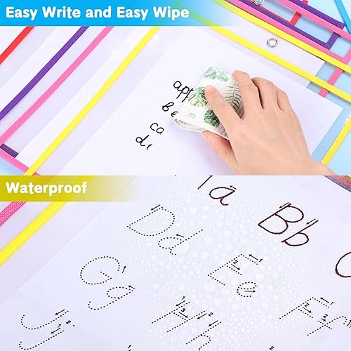 Miniatura 6 de Paquete de 32 fundas de bolsillo de borrado en seco con anillos, fundas de papel de plástico de 10 x 14 pulgadas, soportes transparentes para