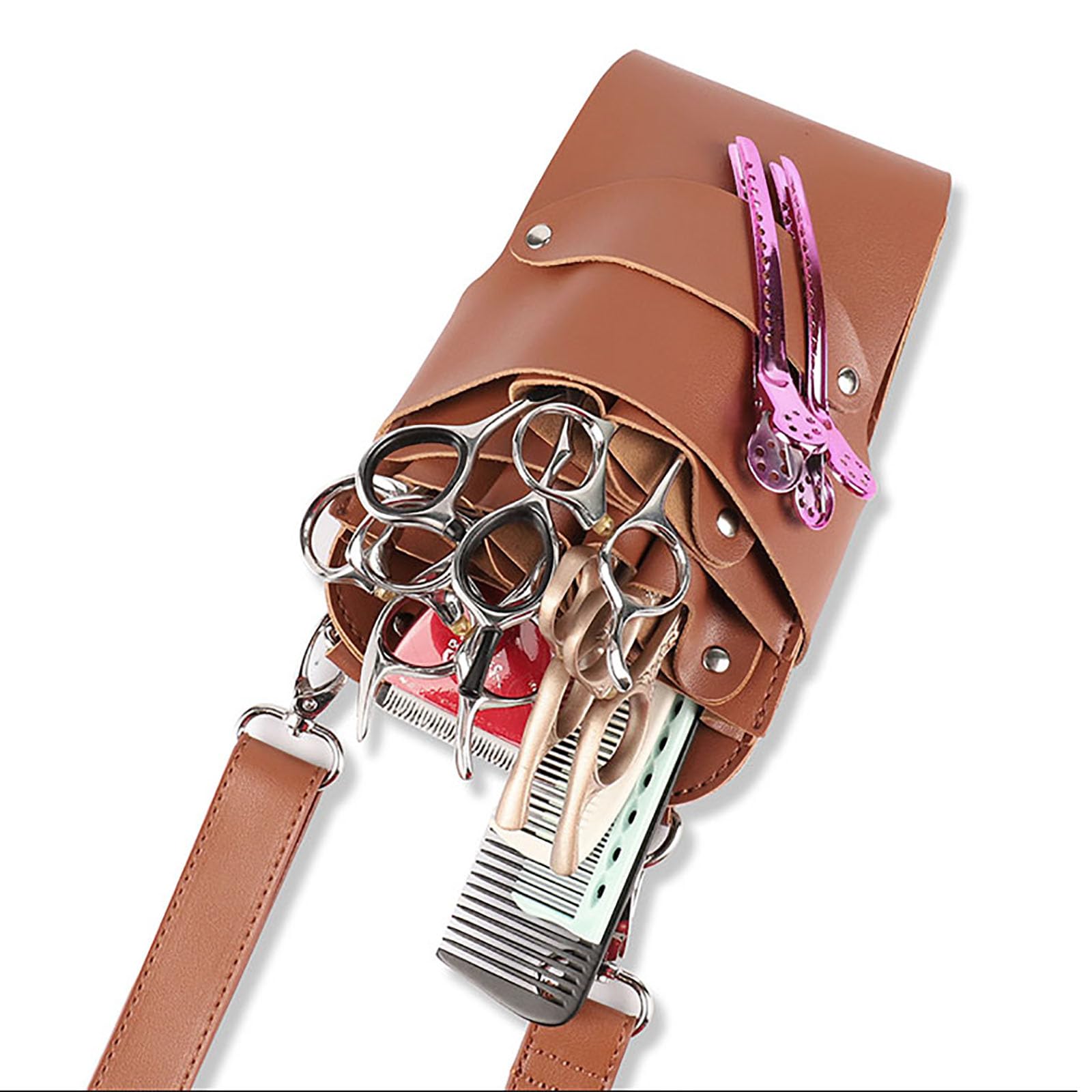 Fondina per forbici da barbiere， Cintura for fondina for pettine a forbice da barbiere, marsupio for parrucchiere Borsa for custodia for cesoie | Brown