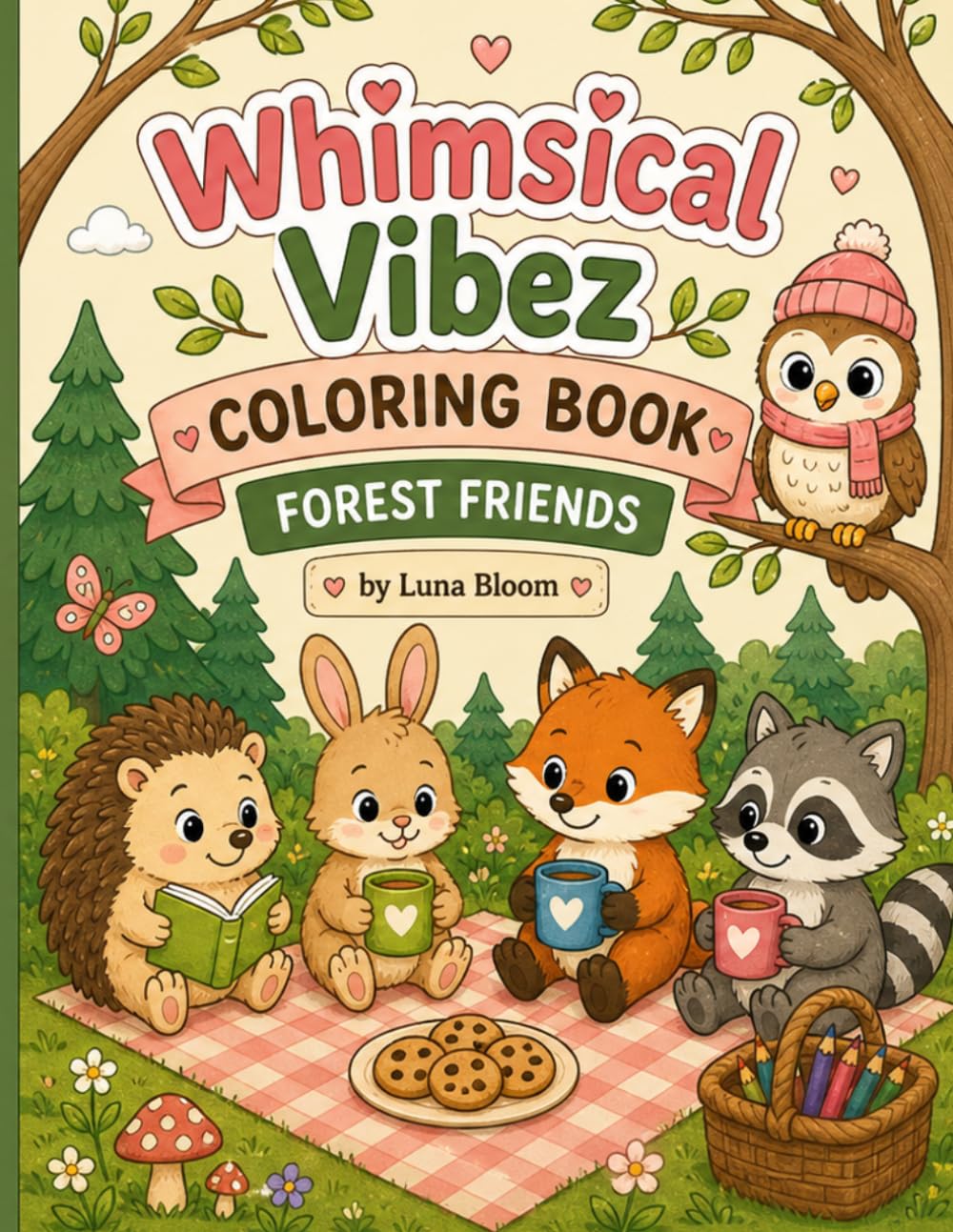 Whimsical Vibez Coloring Book Forest Friends: Cute & Cozy Woodland Animals for Relaxation and Stress Relief