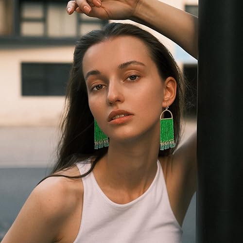 Miniatura 5 de Aretes colgantes bohemios con cuentas, hechos a mano, aretes de borla con cuentas para mujer