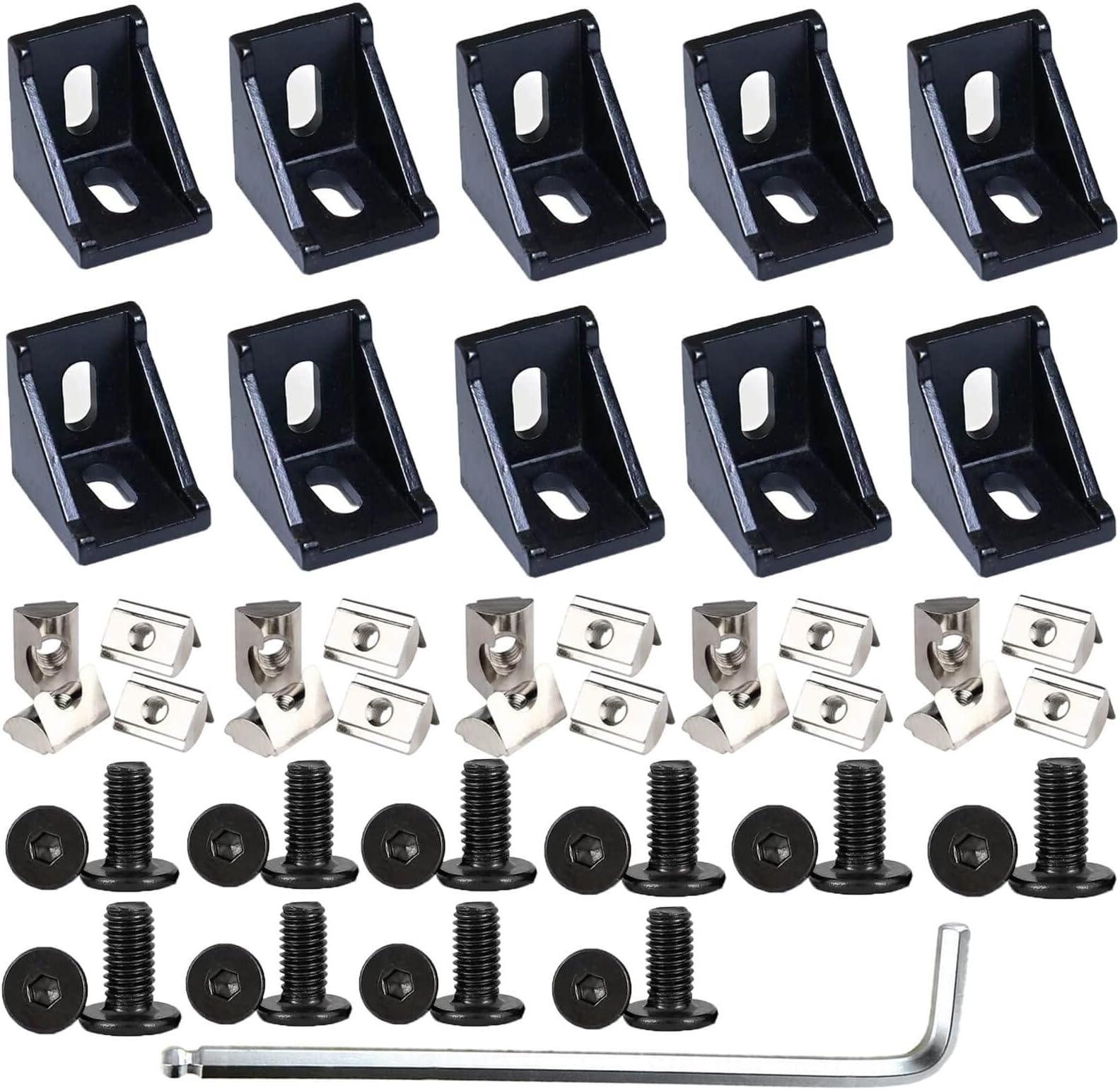 10Set 4040 Corner Bracket Connector Set for 4040 Aluminum Extrusion Accessories Black