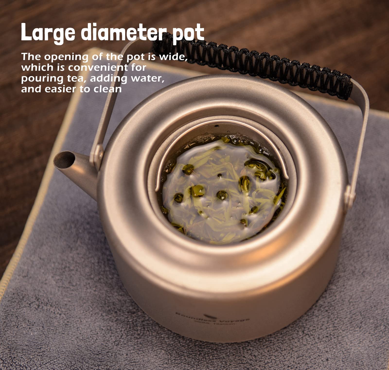 Boundless Voyage 450ml Titanium Kettle With Tea Strainer Foldable Handle Lightweight Portable Teapot With Filter For Outdoor Daily Use (Teapot