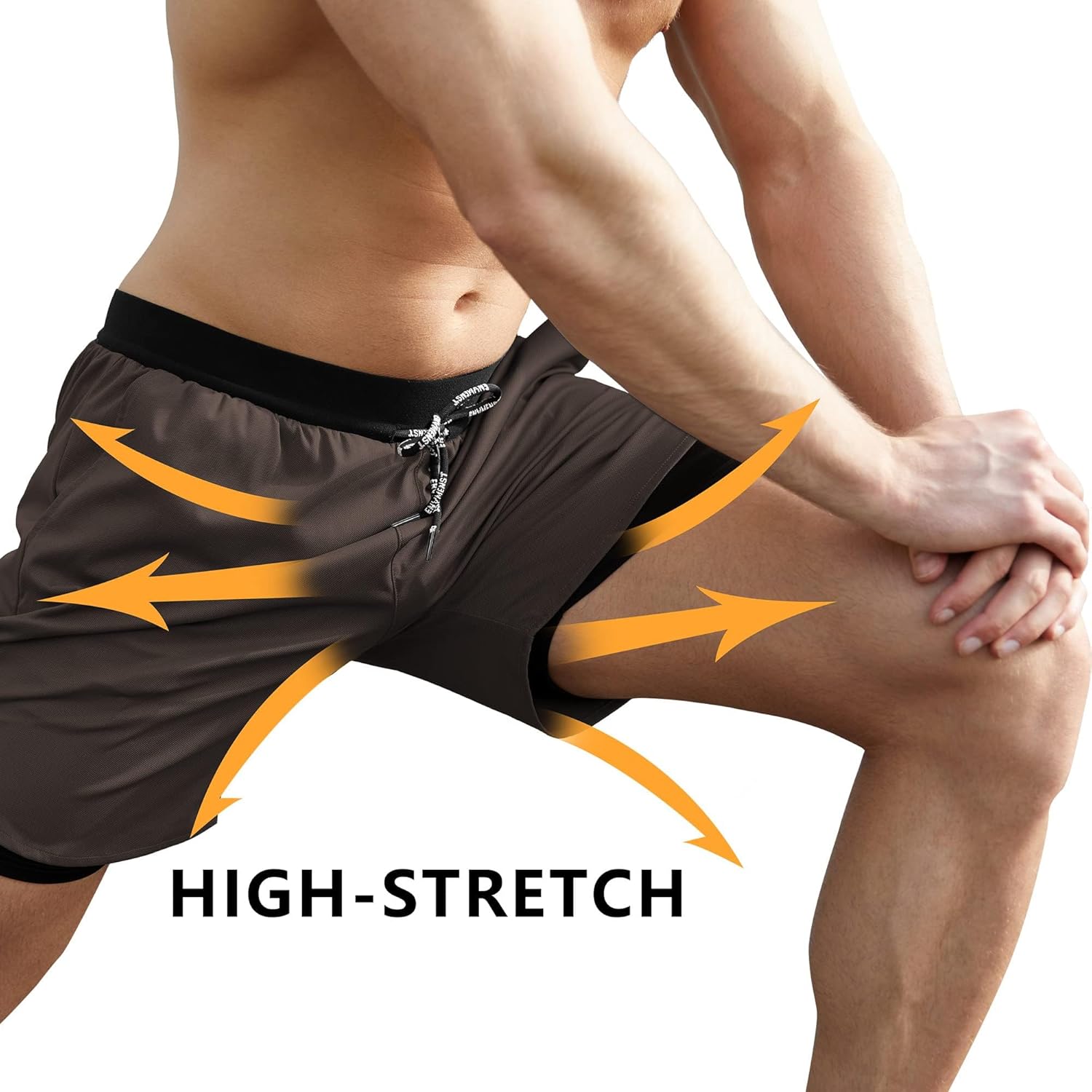 ENVMENST Men's 2 in 1 Workout Running Shorts with Liner, Athletic Gym Shorts with Pockets Brown