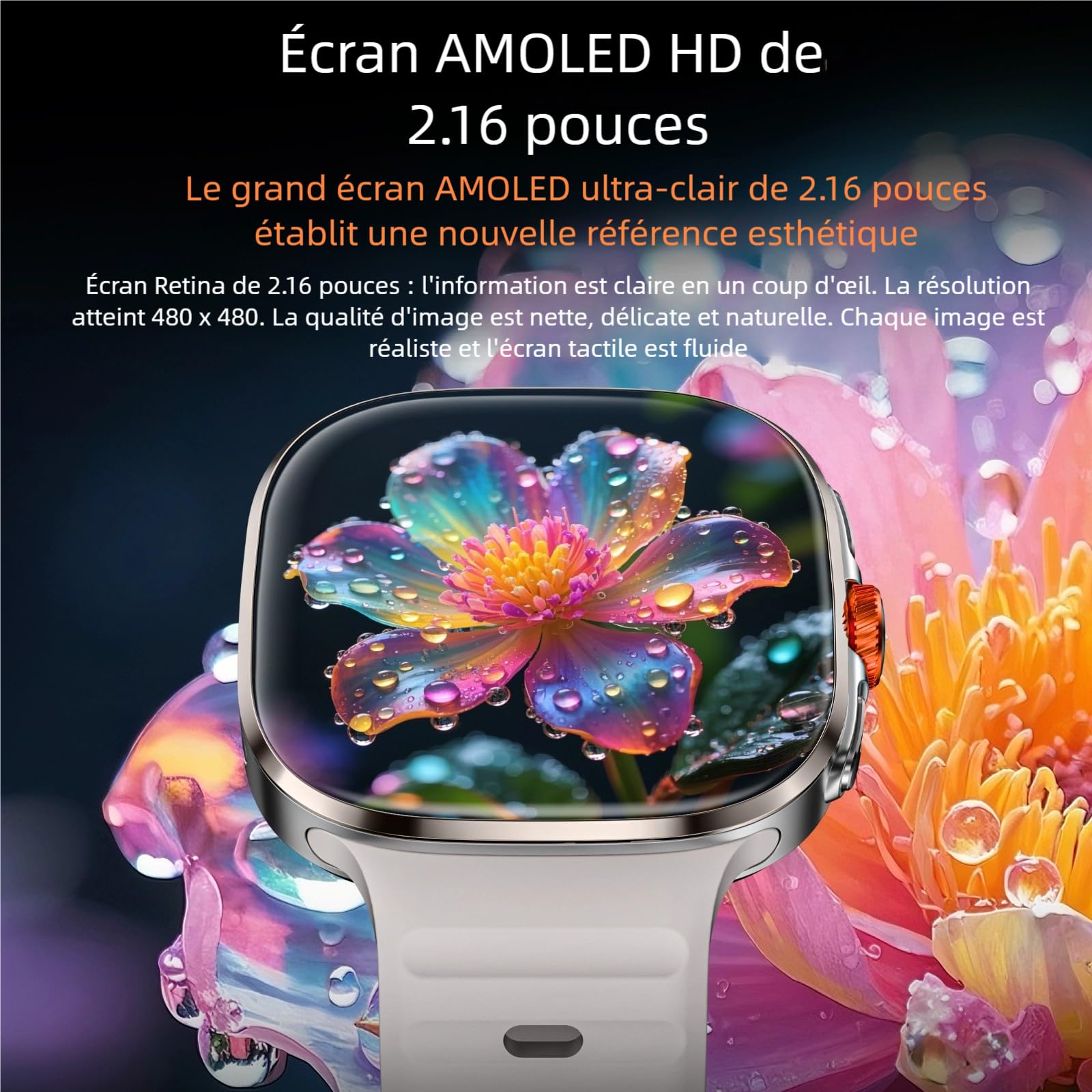 LOKMAT Montre intelligente Android avec carte SIM 4G, écran AMOLED de 2,16", 3 Go + 32 Go, pour homme et femme, avec caméra rotative, WiFi, GPS, 1150 mAh, montre de suivi d'activité physique (doré)