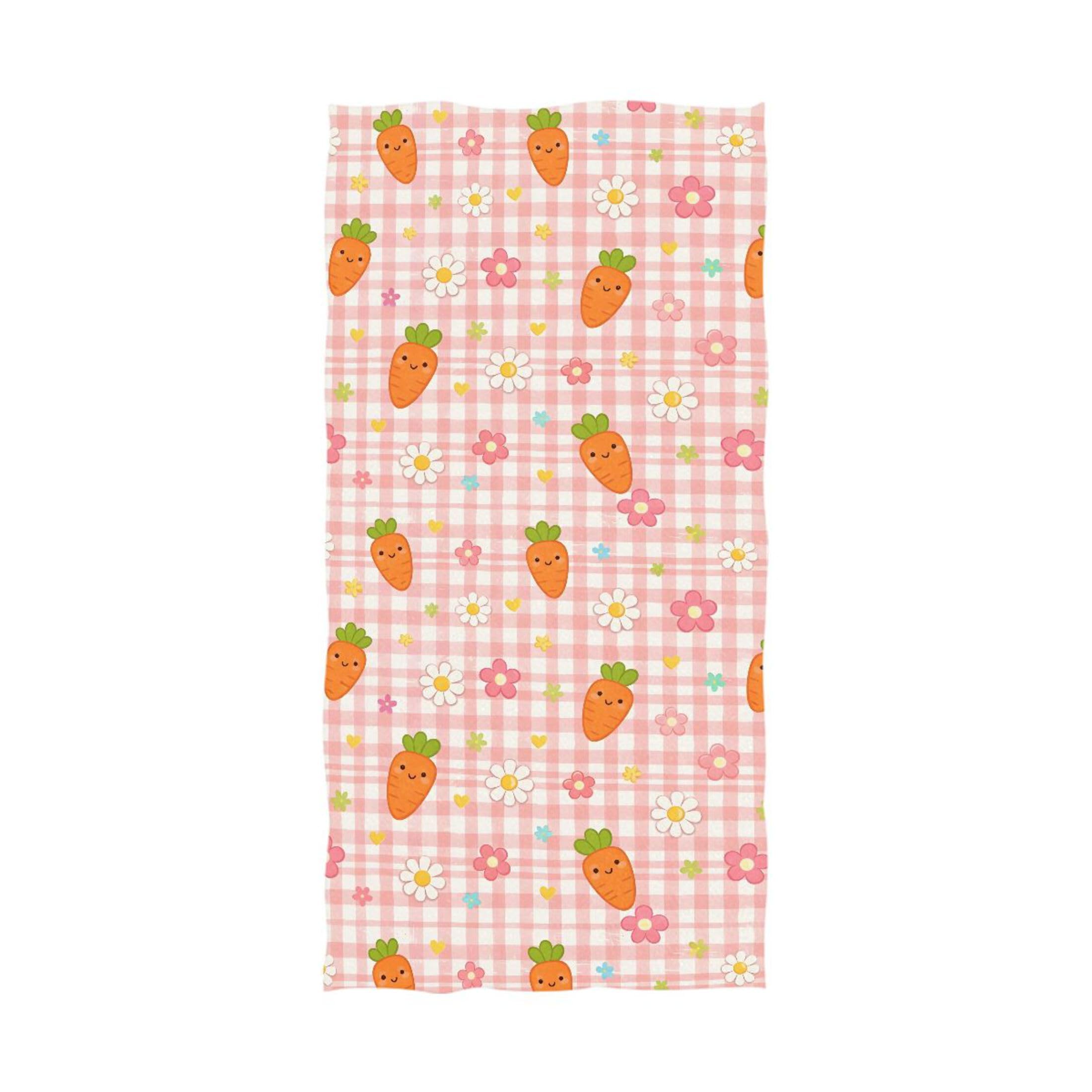 Kutsu Gingham Kawaii Carrots Bath Towel, Highly Absorbent Cotton Soft Bath Hand Towel for Bathroom Kitchen Hotel Spa, 64 x 32 In
