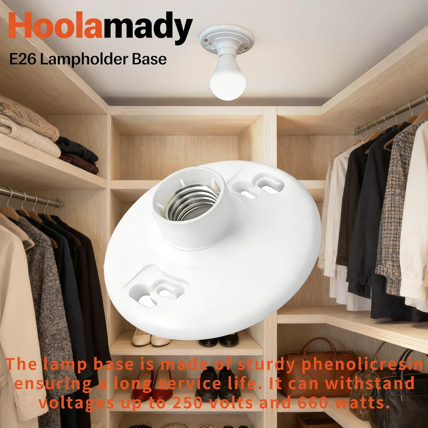 2 Pcs Keyless Plastic Lamp Holder Medium Base, E26 Ceiling Light Sockets, Universal Replacement Socket for Home Use, UL Listed, Compatible with LED and Incandescent Light Bulbs, 660W