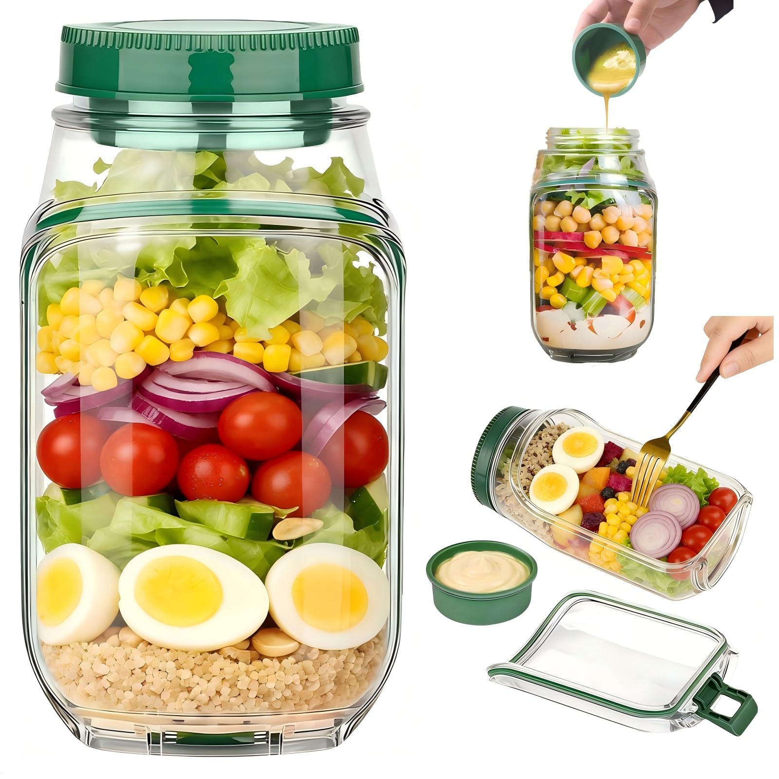 1 Pack Salad Pod Jar,Salad Jar with Side Opening,Portable Salad Container with Leakproof Dressing Compartment,Vertical Layered Design Salad Bowl for Lunch,Suitable for Home,Outdoor,Travel Meal Prep