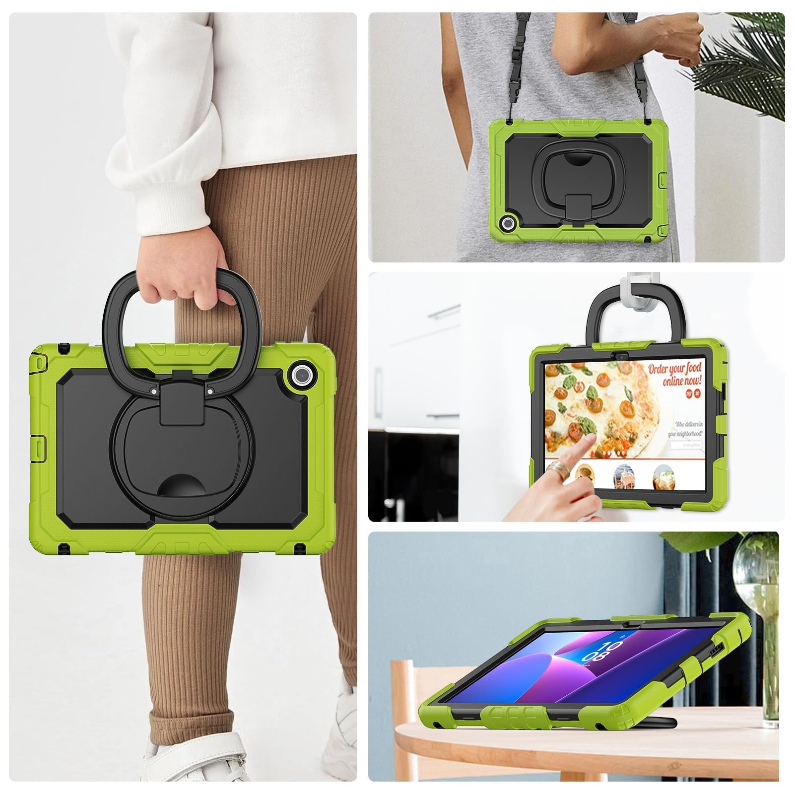 Kompatybilny z Lenovo Tab 10.1 (TB-311XU) / K10C TB311FU 2025 Etui folią ochronną ekranu, pełne etui ochronne, solidna obudowa, obrotowy uchwyt, silikonowe(Yellow green)