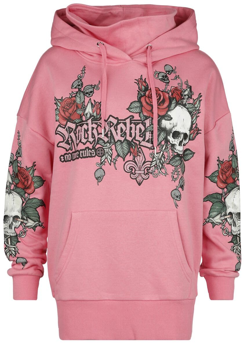 Rock Rebel by EMP Femme Pull Long Rose avec imprimé et détails en Strass