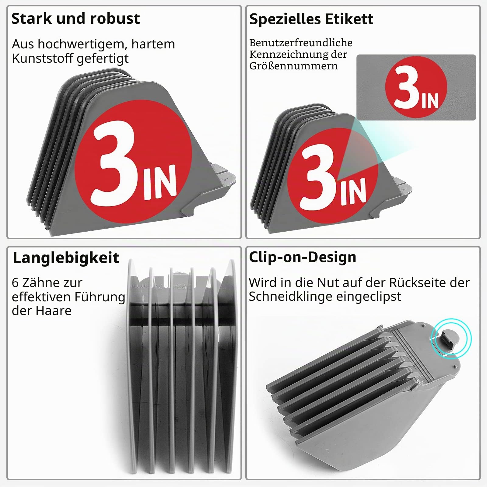7,6 cm Haarschneidemaschinen, Führungskämme, Premium für Wahl Clipper, Mega-Schneidführungen/Kämme mit 8 Schnittlängen von 3,2-7,6 cm, passend für die meisten Haarschneidemaschinen
