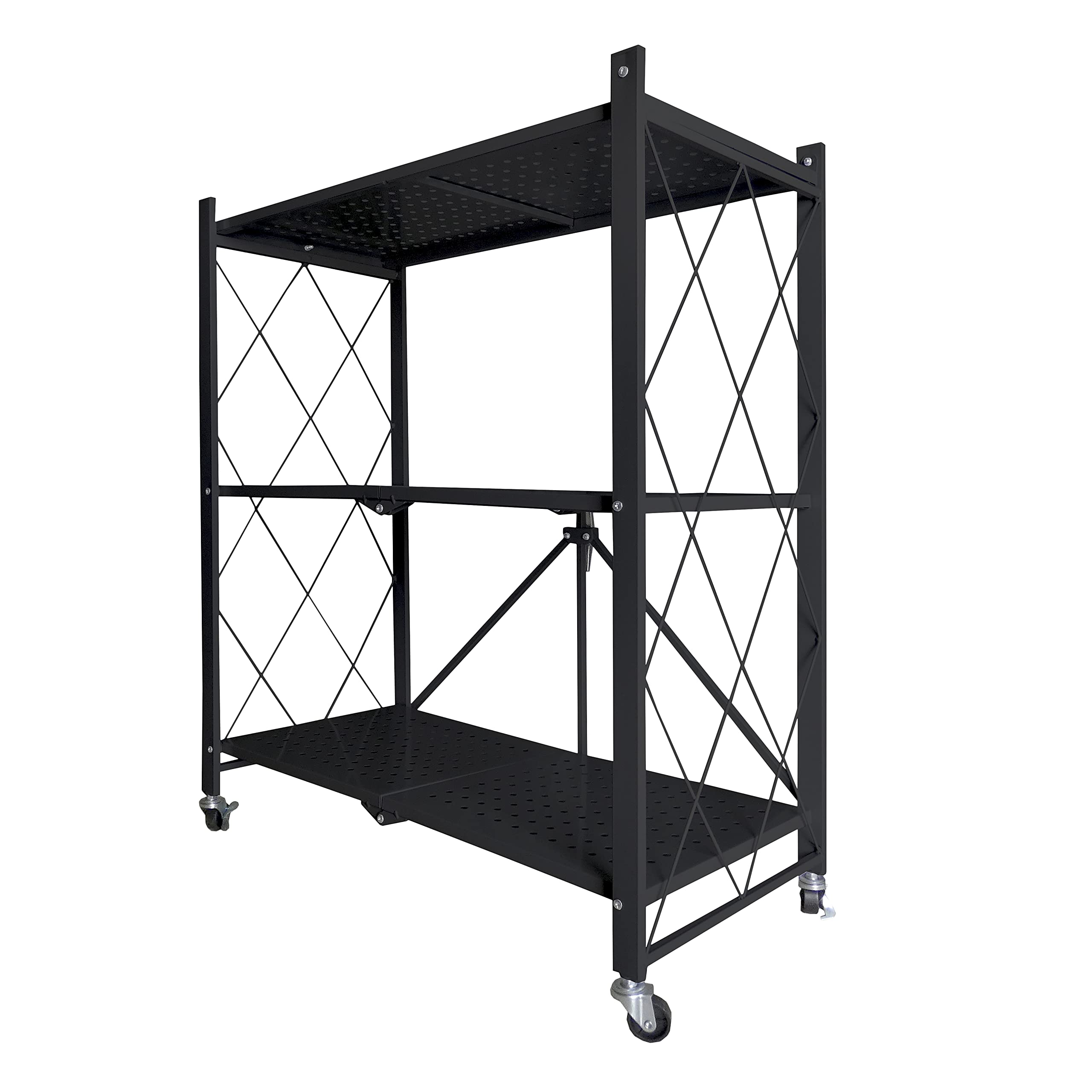 Nyana Home | Estantería Plegable con Ruedas | Gran Capacidad de Almacenamiento | 3 baldas, hasta 240 Kg. | Ideal hogar, Cocina, baño habitación, Garaje (Black)