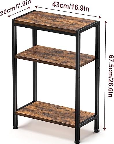 Miniatura 8 de Mesa auxiliar estrecha para espacios pequeños, mesa auxiliar pequeña de 3 niveles con soporte para estantes, mesita de noche delgada, mesa de sofá