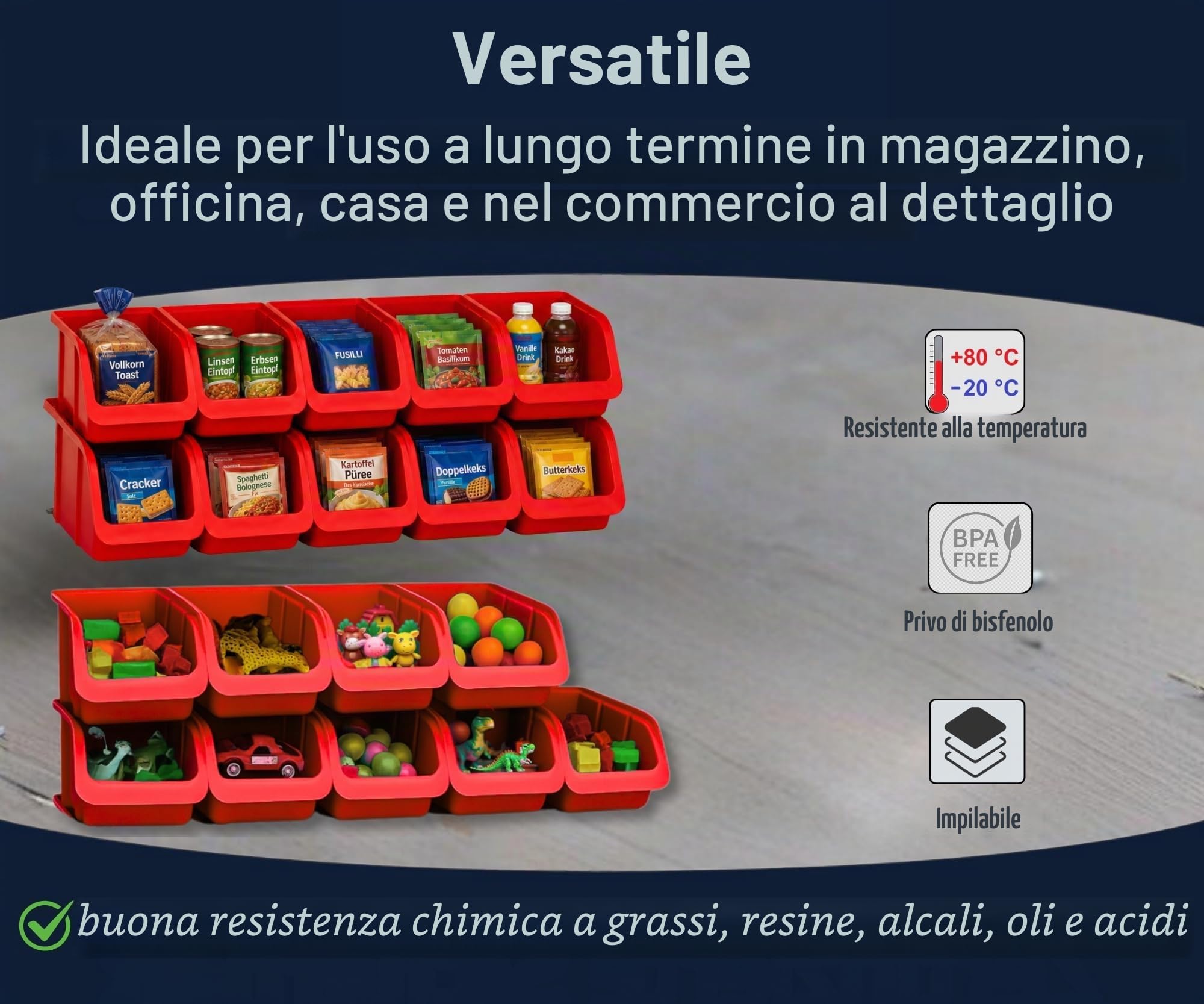 hünersdorff 24 scatole impilabili, dimensioni 2, in polipropilene (PP), rosso