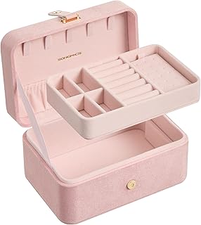 SONGMICS Jewellery Box, 2-Layer Jewellery Storage, 11.6 x 16 x 7.5 cm Travel Jewellery Box, Portable Jewellery Case, Smal...