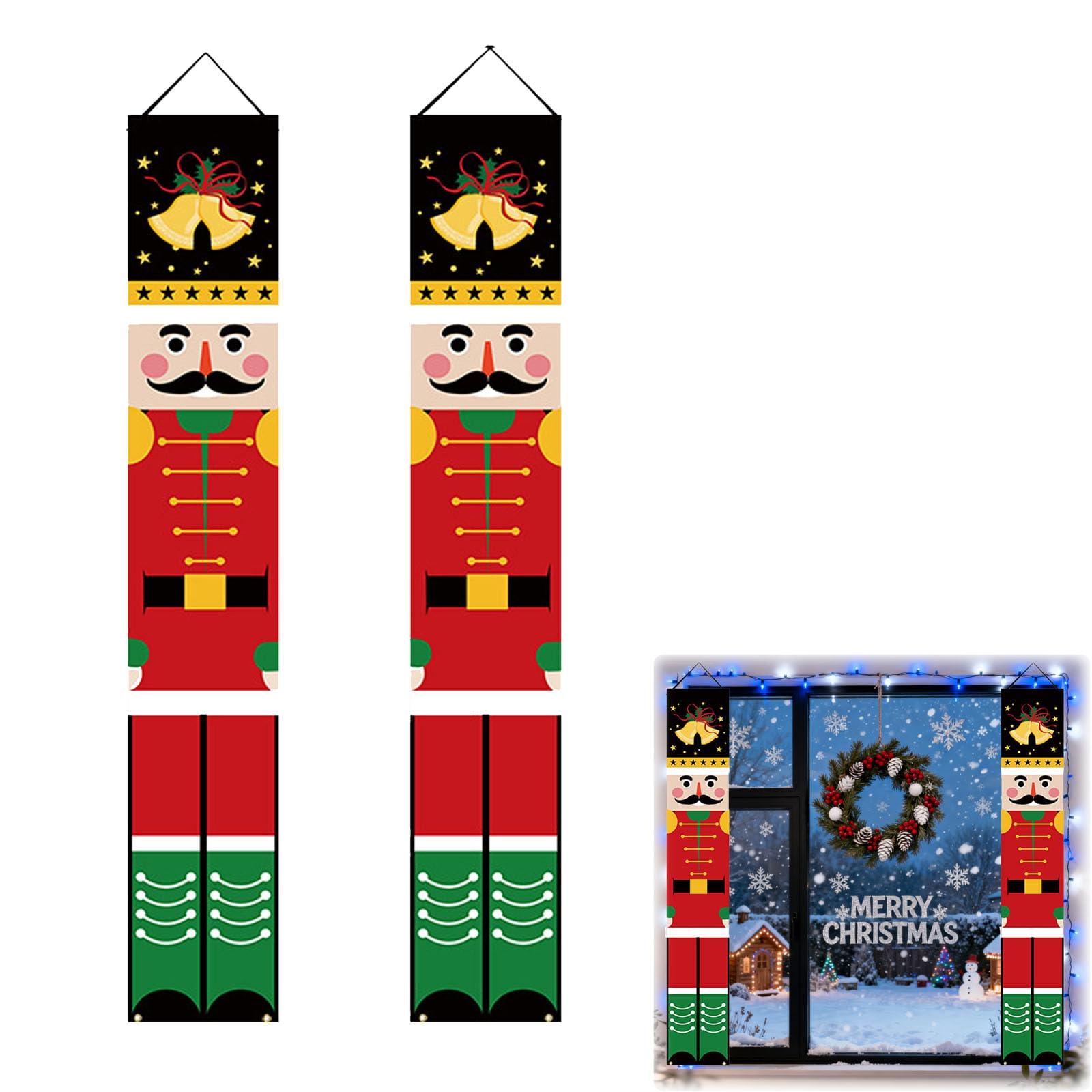 Pack 2 Banners De Cascanueces Navidad Con Luces LED - 30x180cm Decoración Exterior Para Puerta, Jardín O Patio