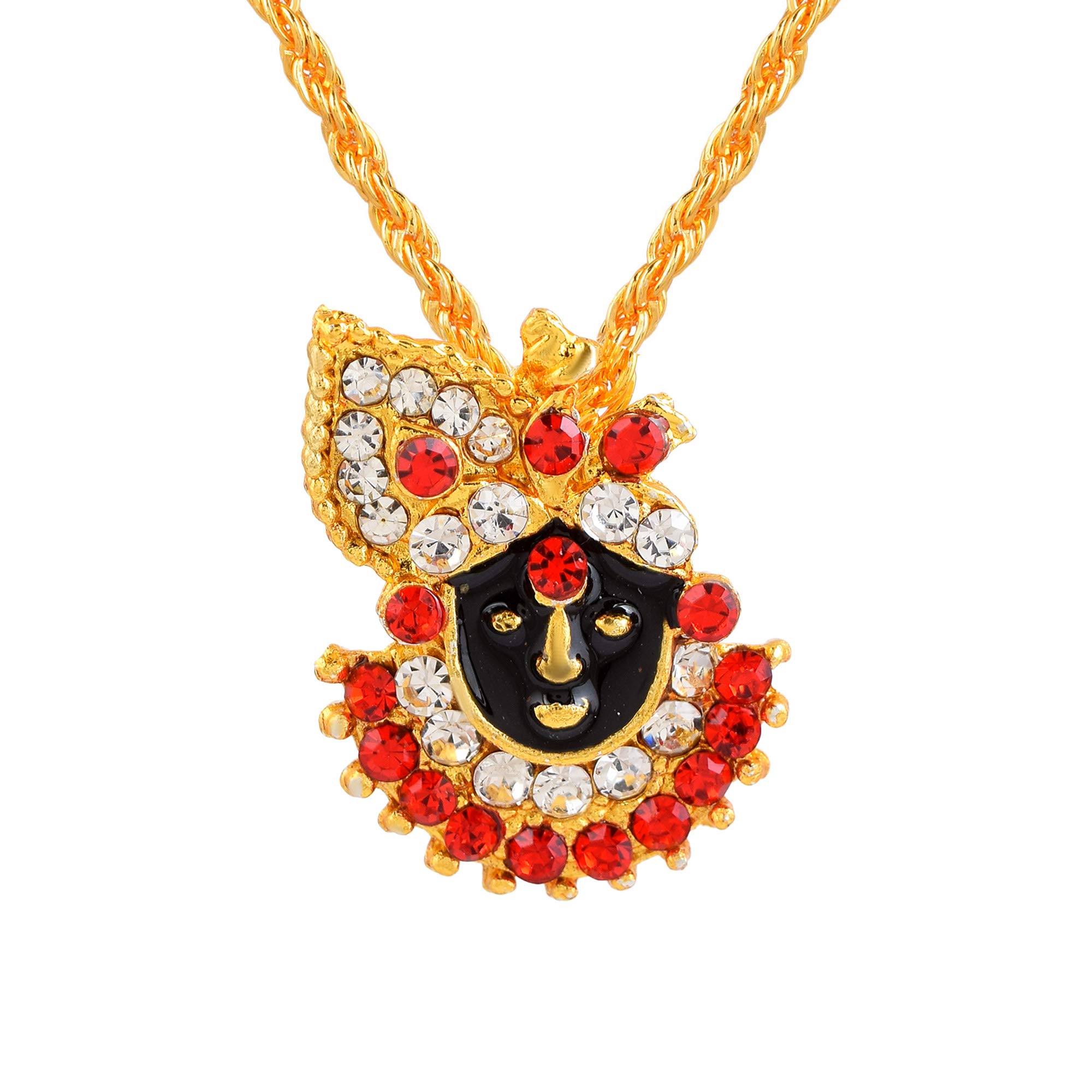 Gold Plated Red and White Stones Studded Shrinathji Bawa Shriji Bava Nathdwara (Sanwariya) Krishna Pendant Locket Spiritual Religious Jewellery for Unisex-image-23