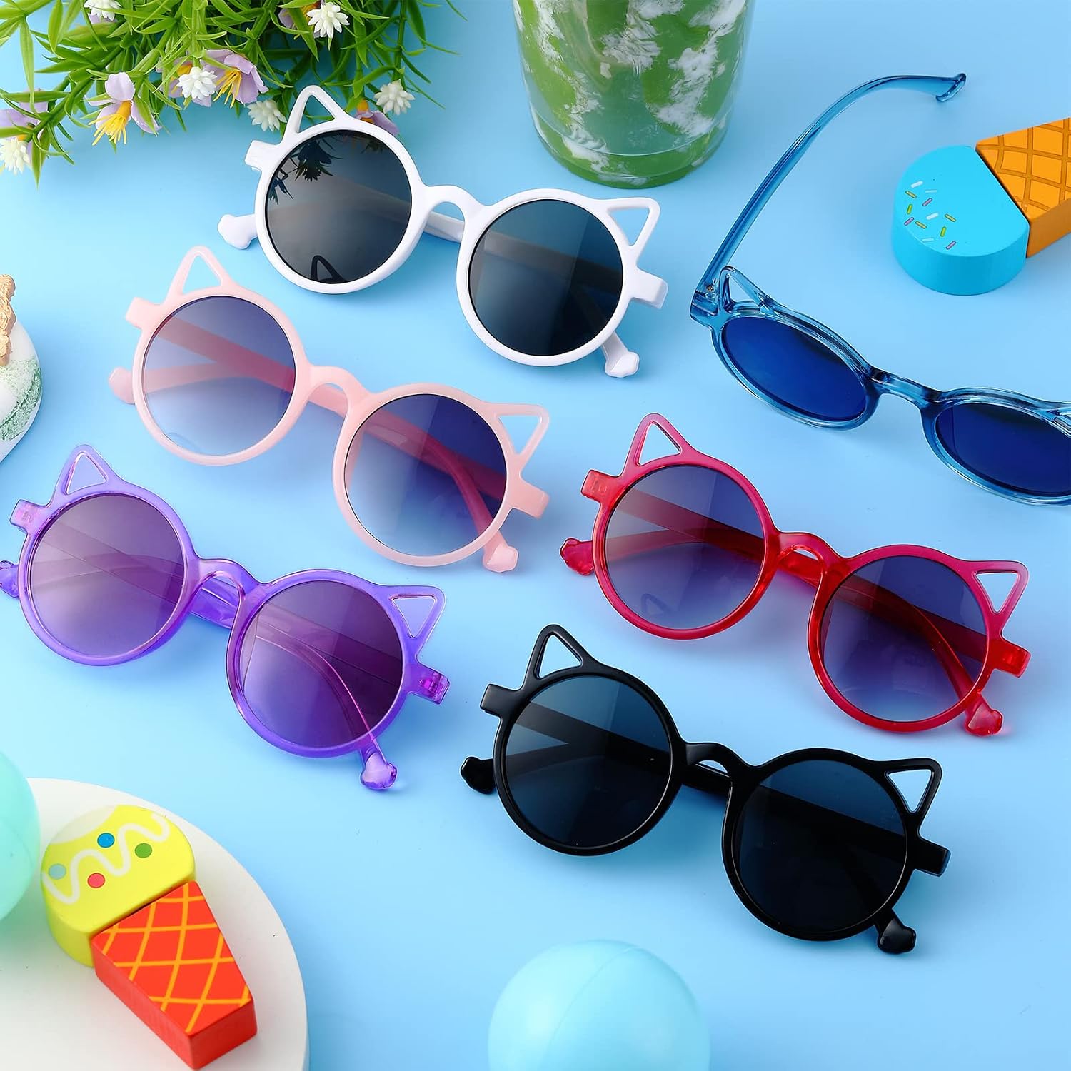 Konohan 6 Pairs Toddler Cat Shaped Sunglasses Girl Kitty Glasses Cute Cat Sun Glasses Outdoor Eyewear for Beach Party Summer Activities