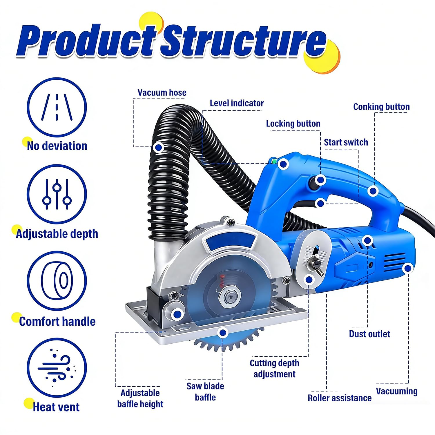 Strumento Rimozione Fughe Fai da Te, Macchina Pulizia Cuciture Piastrelle, 1200W Autoaspirazione Senza Polvere, 9000Giri/min, per Pavimento Doccia Riparazione Stuccatura 4*sawblade