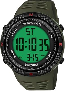 TIMEWEAR Digital with Green Indiglo Backlight, Alarm, Stopwatch, Day Date & Month Display, Silicone Strap Sports Watch for Men
