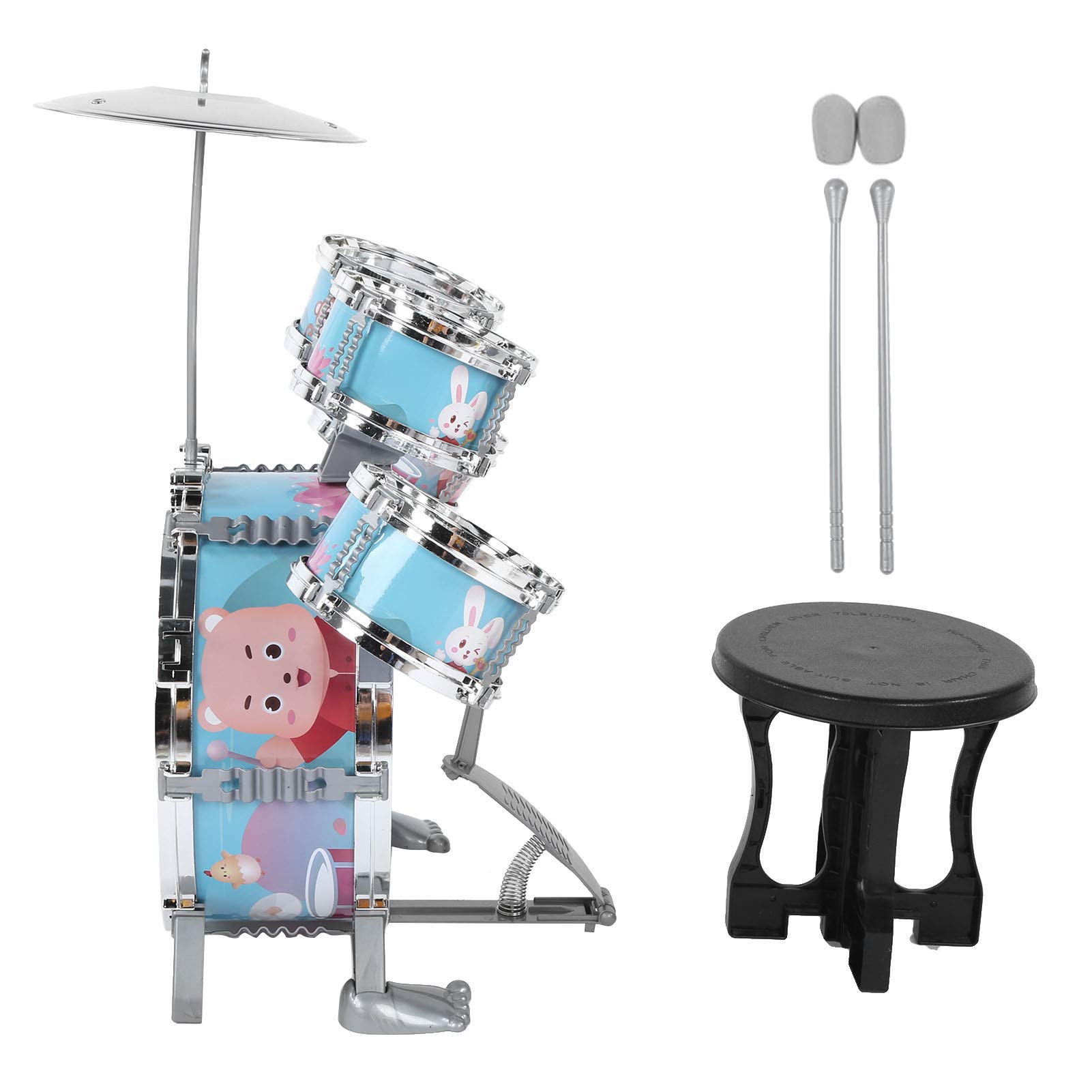 Alomejor Schlagzeug-Set, Cartoon-Schlagzeug-Musikinstrument für Kleinkinder von 1–6 Jahren mit 5 Trommeln und 1 Becken (Blue)