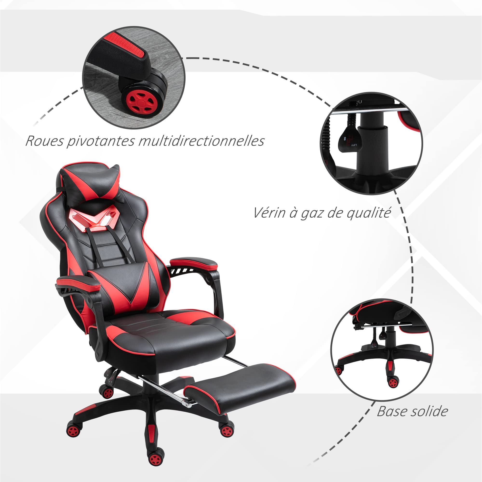 Vinsetto Chaise Gaming Ergonomique, Fauteuil de Bureau, Noir et Rouge