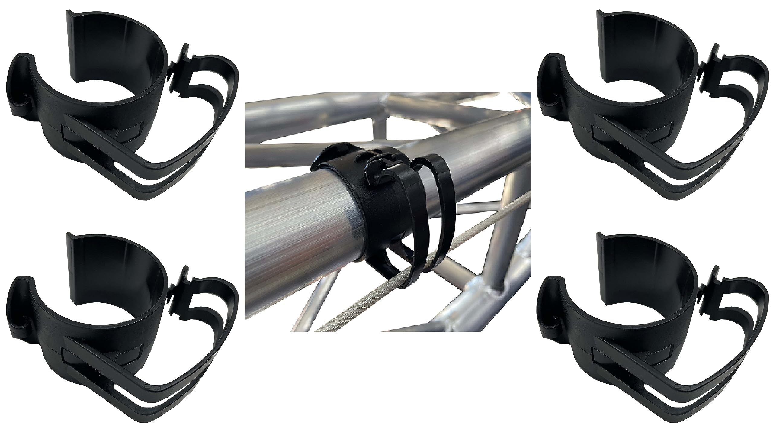 4pcs Black Snap Clamp Set - Cable Management For 50mm (2 Inch) Truss Tubes, DJ & Lighting
