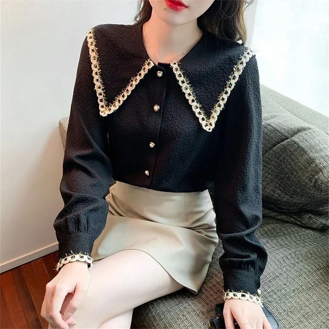 Camisa de manga larga con cuello de solapa para mujer, blusa de manga larga con botones, camisa ajustada para oficina, blusas de trabajo