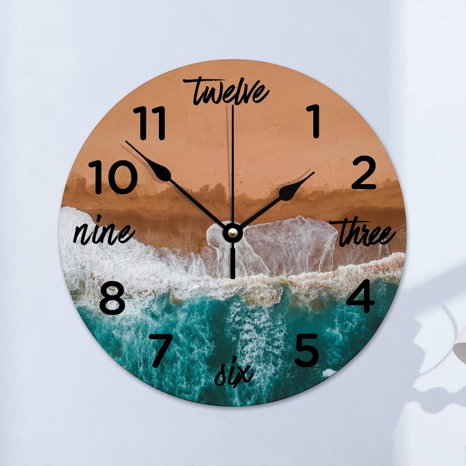 Horloge murale ronde en bois de 38 cm pour salon et cuisine