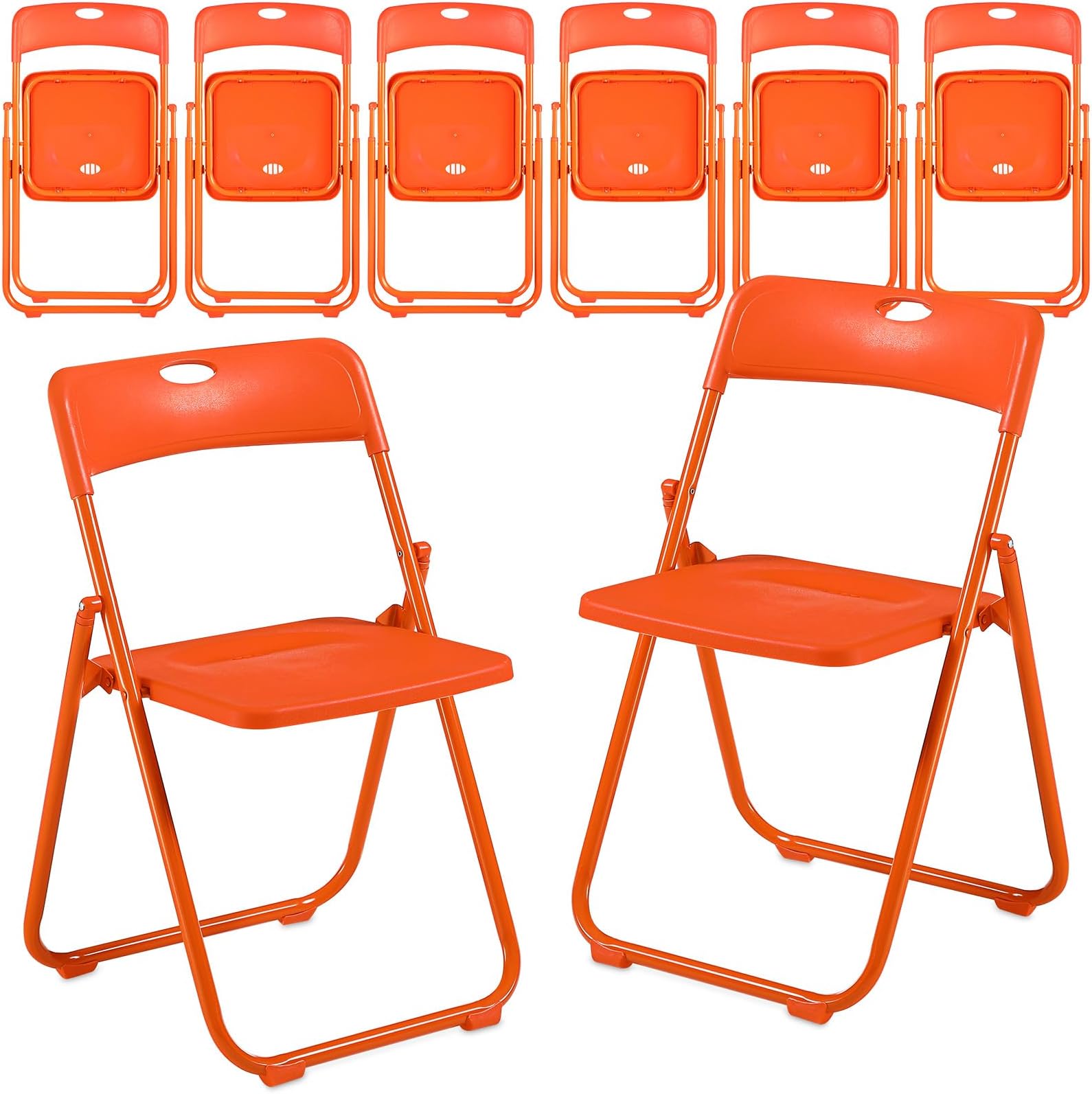 Thyle Plastic Folding Chairs Bulk 350lb Weight Capacity Folding Chair Portable Commercial Chair with Steel Frame Stackable Foldable Seat Folding Chair for Wedding Dining Party (Orange, 8PCS)