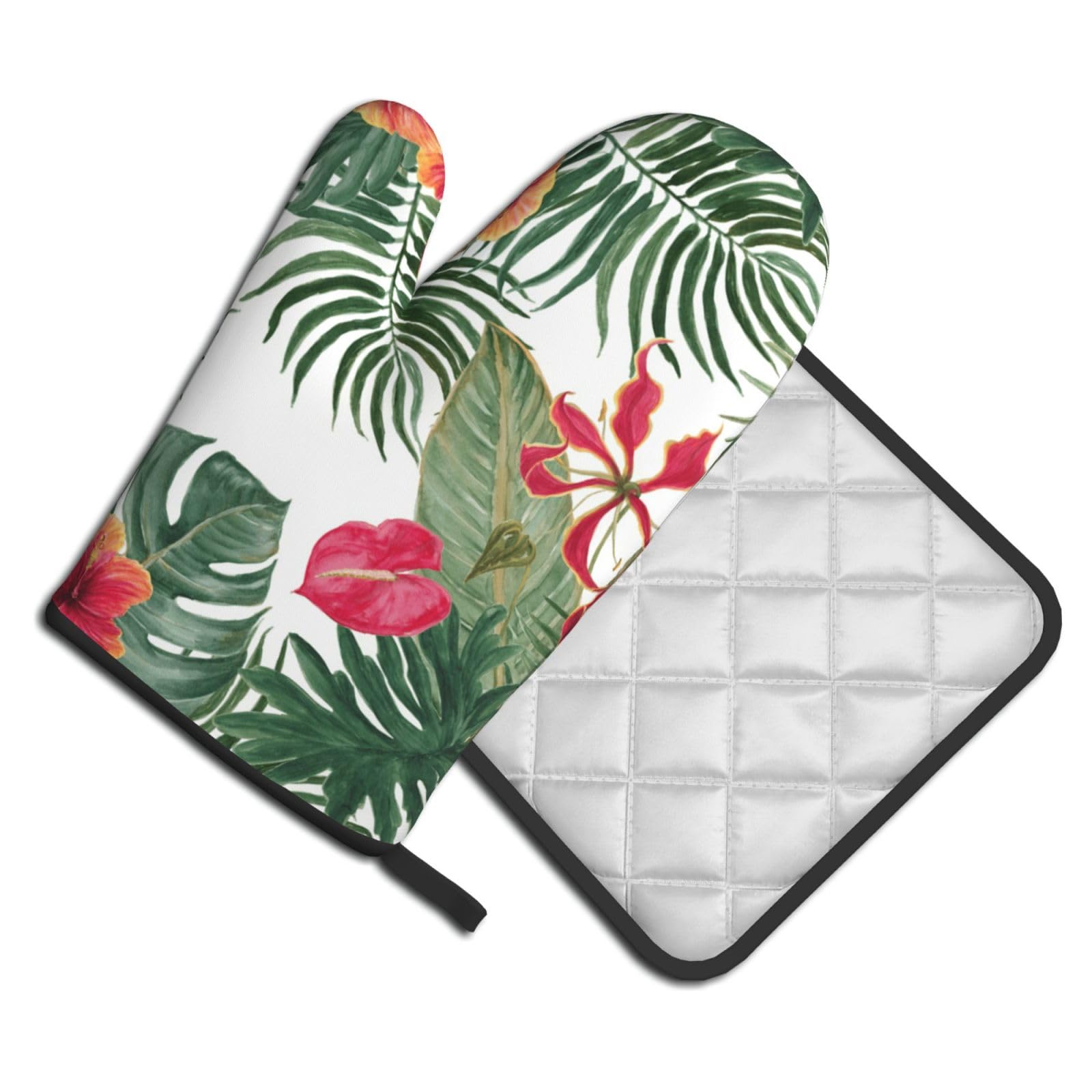 Oven Mitts and Pot Holders Set of 2 Pcs, summer hawaiian Printed Heat Resistant Kitchen Gloves Potholders for Cooking Baking Grilling