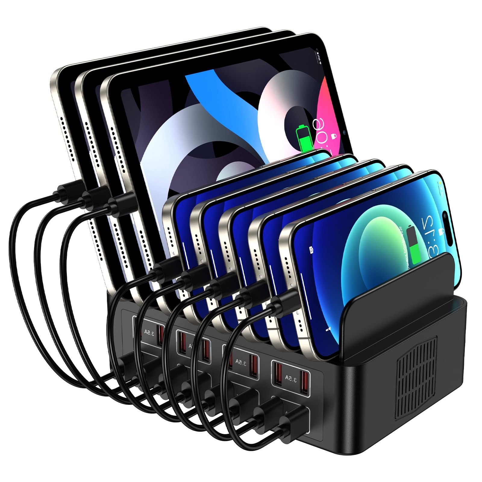 Charging Station for Multiple Devices, 16 Port USB Fast Charging Station, 175W Ipad Charger Station, Multiple Charger Organizer Compatible with Smartphones, Tablets and Other Devices