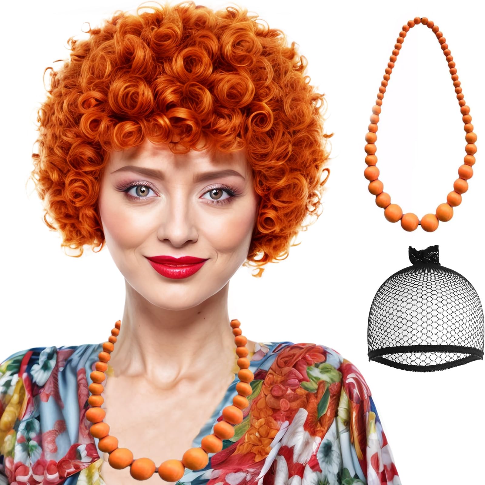 Imeyle3 Pcs Mrs Roper Wig Short Curly Red Orange Wig Desertcart